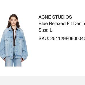 Acne Studios Blue Relaxed Fit Denim Jacket – Size L – Brand New